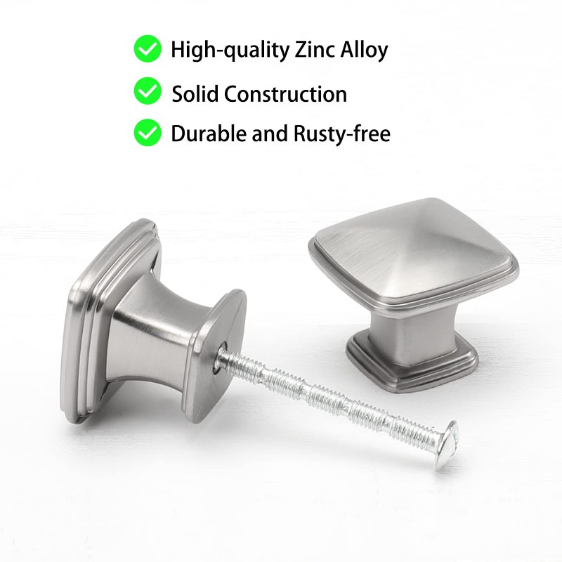 homdiy 5 Pack Kitchen Cabinet Knobs Brushed Nickel Drawer Knobs Silver Solid Square Cabinet Hardware for Dresser Bathroom Satin Nickel Door Handles for Kitchen Cupboard,Zinc Alloy - Image 3